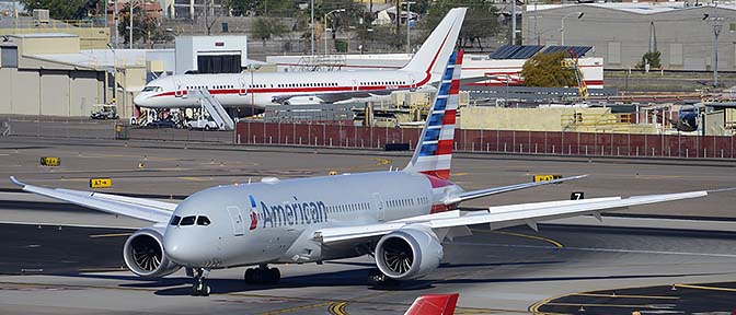 American Airlines' first Boeing 787-823 N800AN and Honeywell Boeing 757-225 N757HW, Phoenix Sky Harbor, March 7, 2015